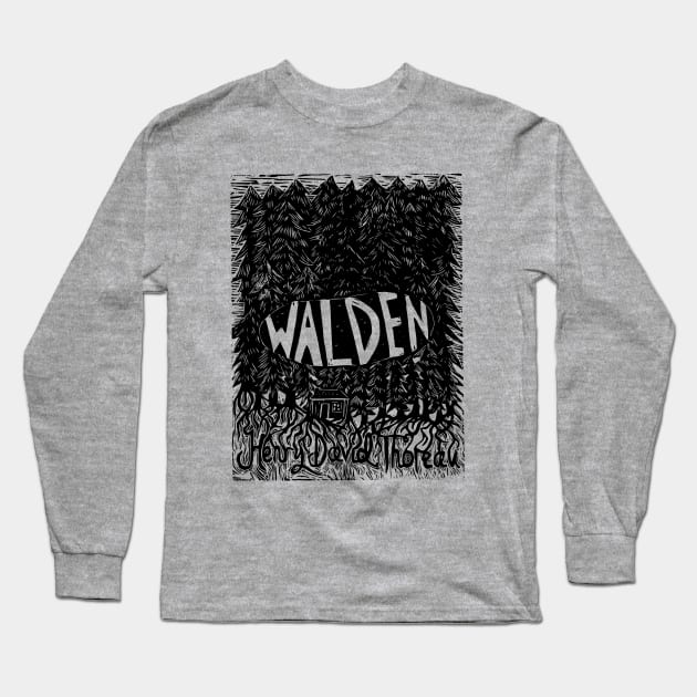 Walden Linocut Long Sleeve T-Shirt by louweasely